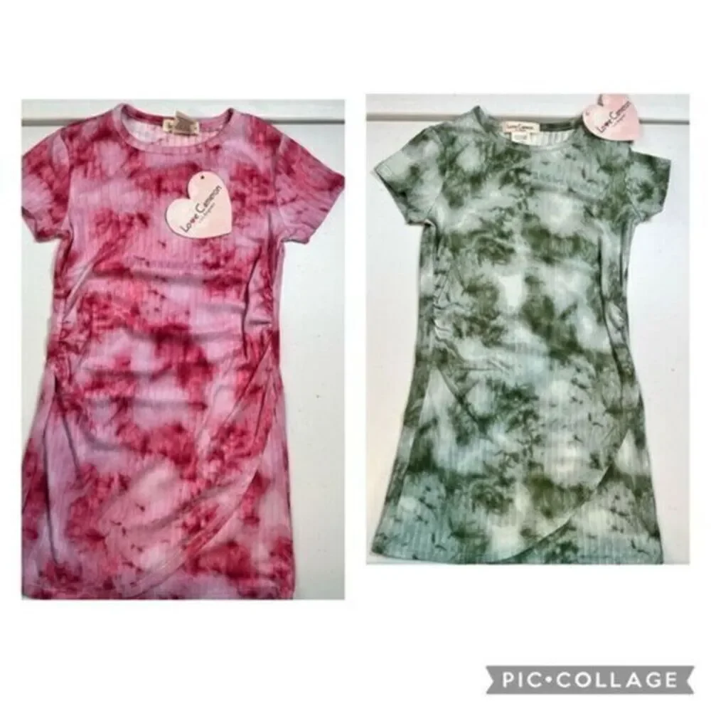 NWT Youth Girls 2 Dresses Green & Pink Tie Dye A Size 5/6